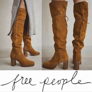 FREE PEOPLE Echo Platform Over the Knee OTK BOOTS Size 8.5 Tan Suede NEW $298